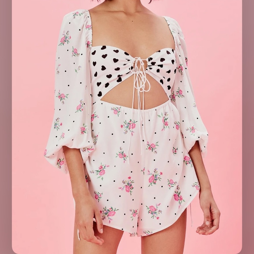 For Love & Lemons Dolly Romper cutouts Cute Heart